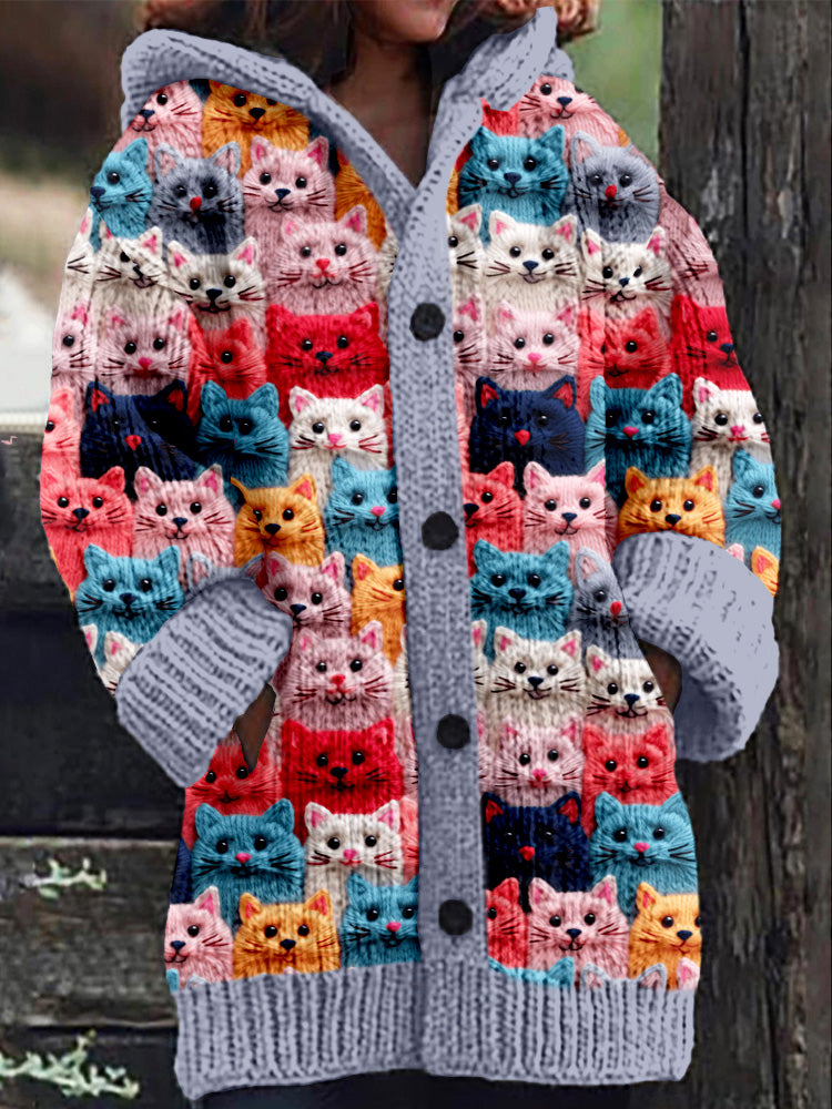 'Autumn Cats' Cozy Hooded Cardigan