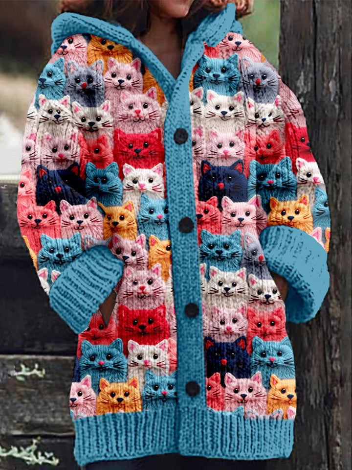 'Autumn Cats' Cozy Hooded Cardigan