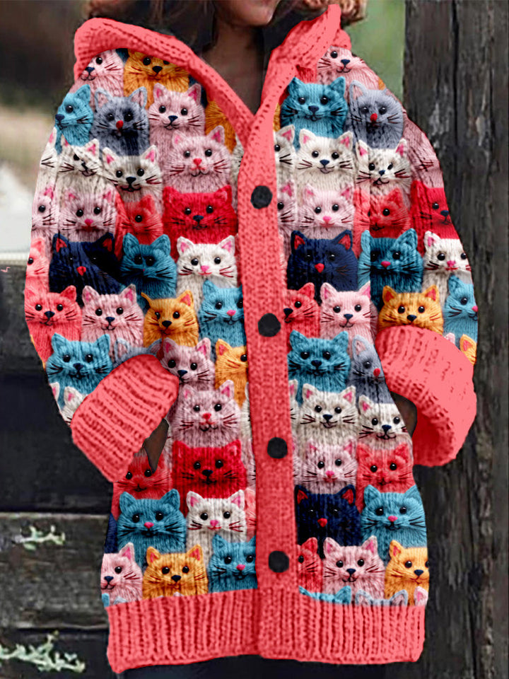 'Autumn Cats' Cozy Hooded Cardigan