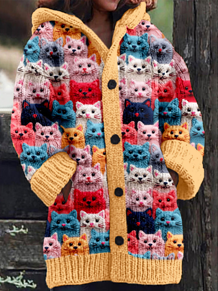 'Autumn Cats' Cozy Hooded Cardigan