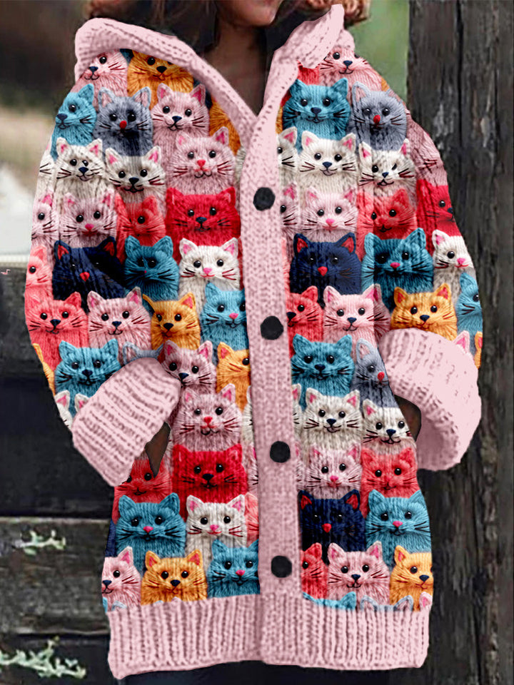 'Autumn Cats' Cozy Hooded Cardigan